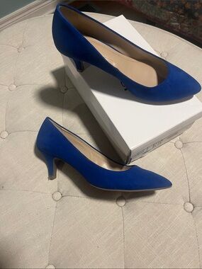 Classic Pointed-Toe Blue Suede Kitten Heel Pumps Sz 9